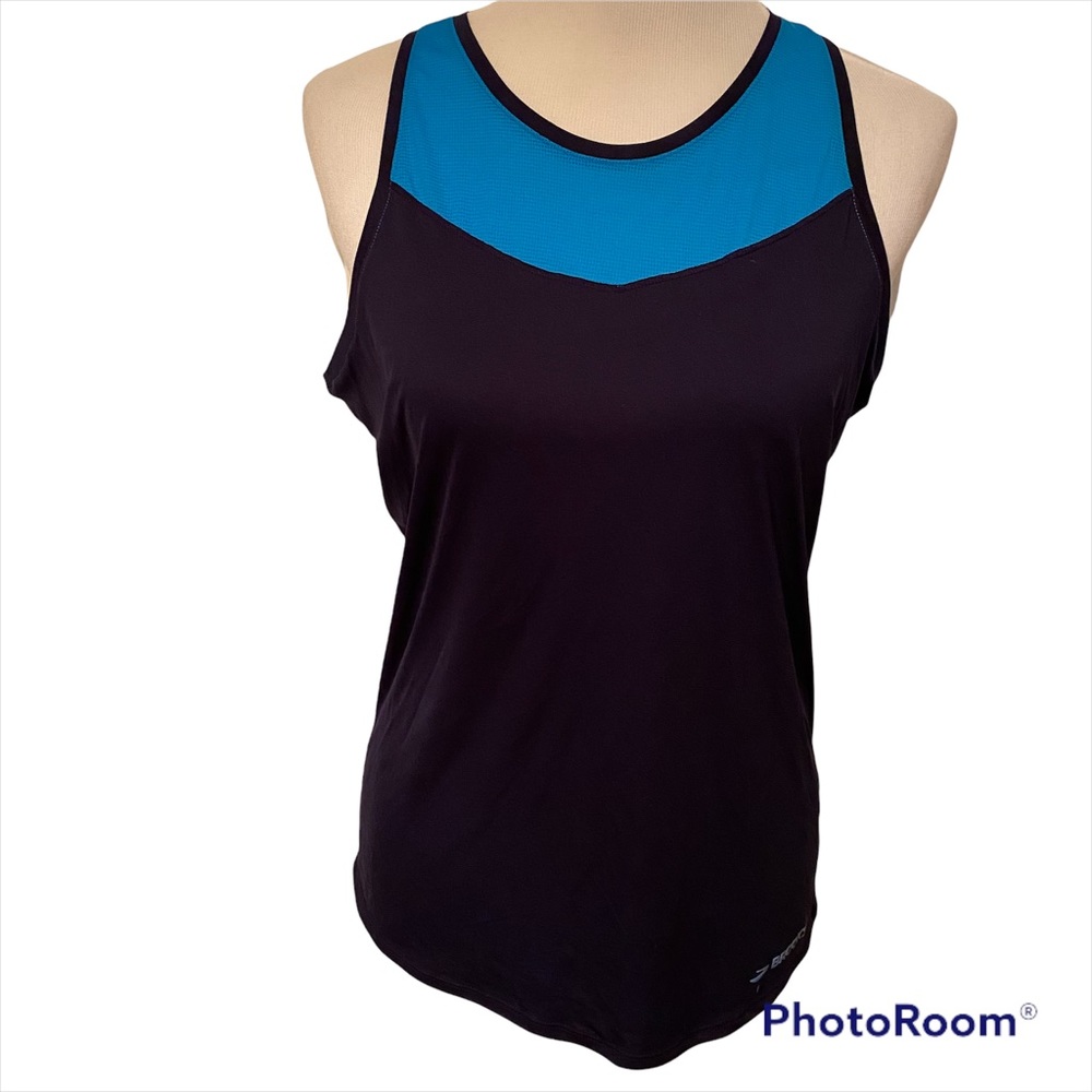 BROOKS TOP TANK BLUE COLOR BLOCK SLEEVELESS STRETCH RACER BACK ACTIVE SIZE L